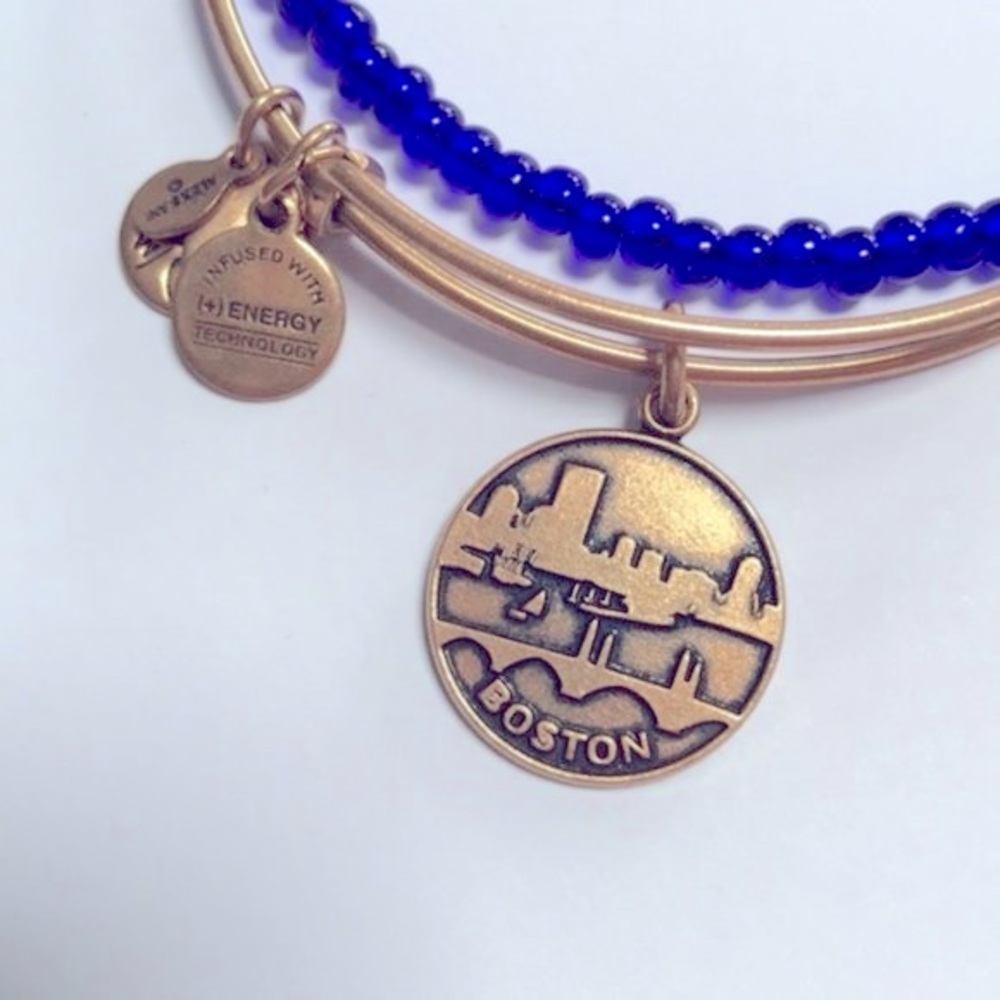 Alex & Ani Boston Gold Royal Blue Bead Bracelet Set